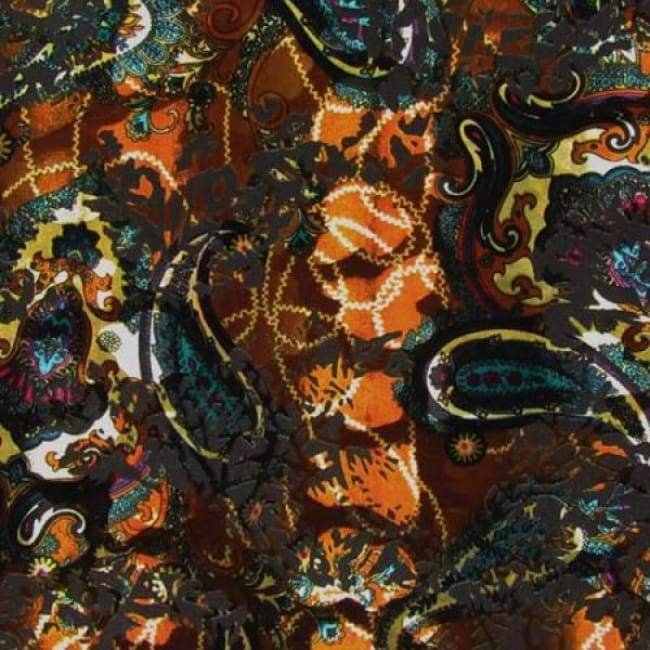 Paisley Burnout Velvet - Green/Multicolor - Fabric by the Yard